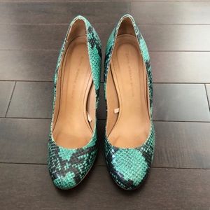 Zara Green Faux Snakeskin Heels